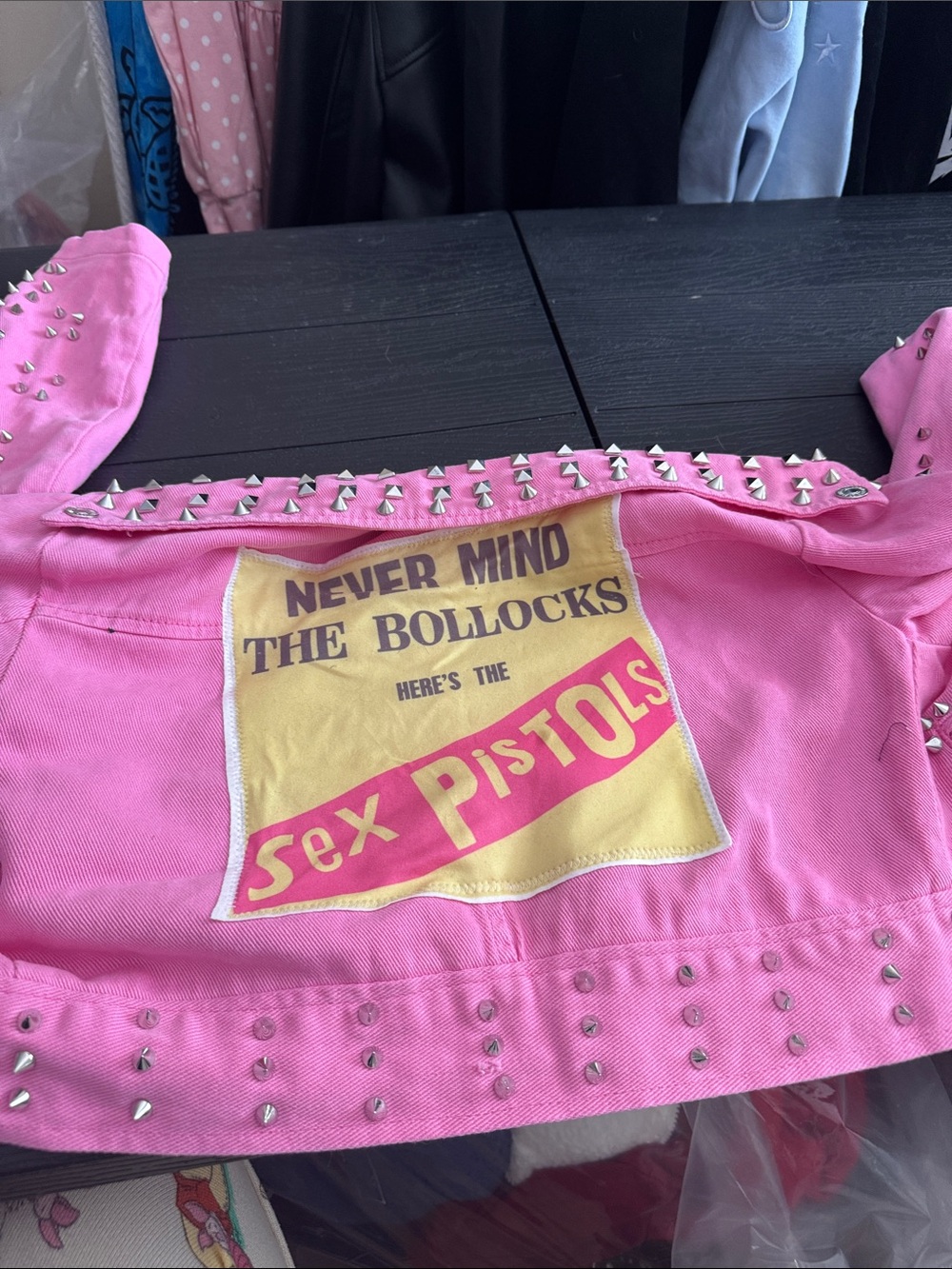 Pink Studded Denim Jacket with Sex Pistols Patch
